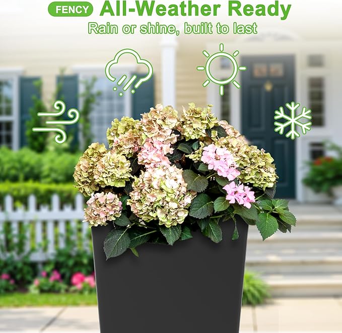 FENCY Set of 2 Tall Planters for Outdoor Plants, 24 Inch Large Tapered Pots - Image 3