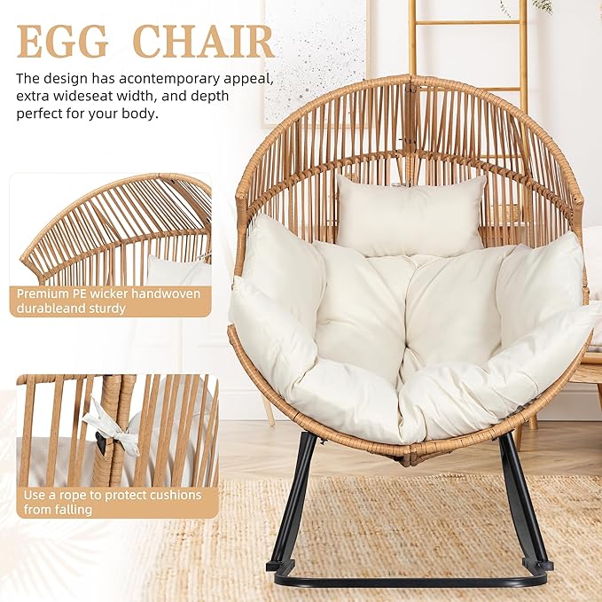 Vongrasig Wicker Rocking Egg Chair PE Rattan - Image 4