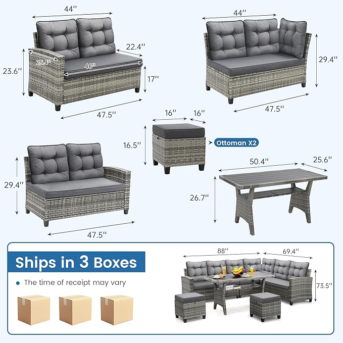 6-Piece Patio Furniture Set, Outdoor Sectional Sofa - Image 4