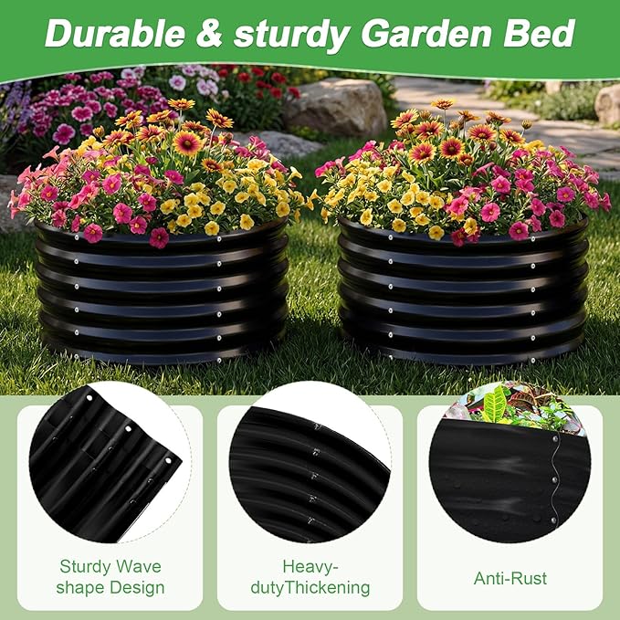 AHEONLAR 2 Pack 2x2x1.5ft Round Galvanized Raised Garden Bed Outdoor Metal - Image 6