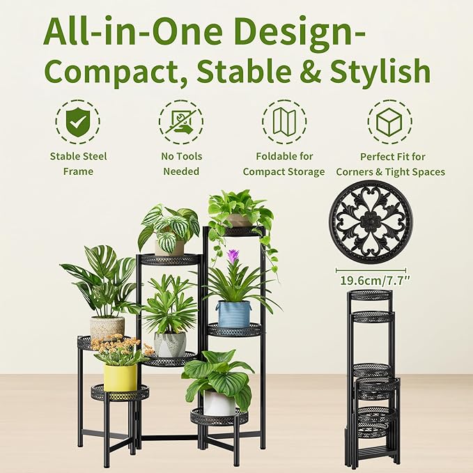 7 Tier Large Metal Plant Stand Indoor Outdoor - Image 5