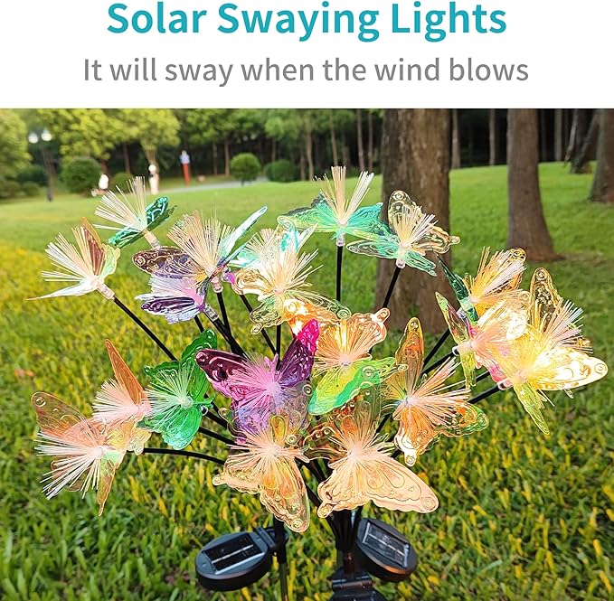 JJGoo 2 Pack Solar Garden Lights, Solar Butterfly Swaying Light - Image 3