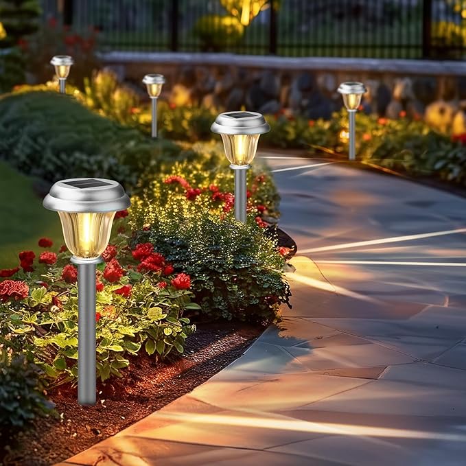 DERAYSION Solar Lights Outdoor Waterproof, Brushed Stainless Steel Glass Solar - Image 7