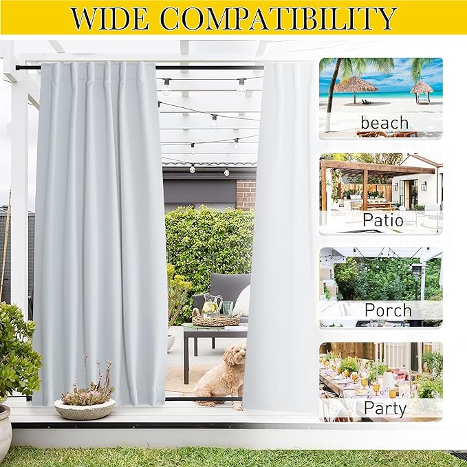 NICETOWN 2 Panels Outdoor Curtains Waterproof Pocket & Back Tab on Top & Bottom - Image 7