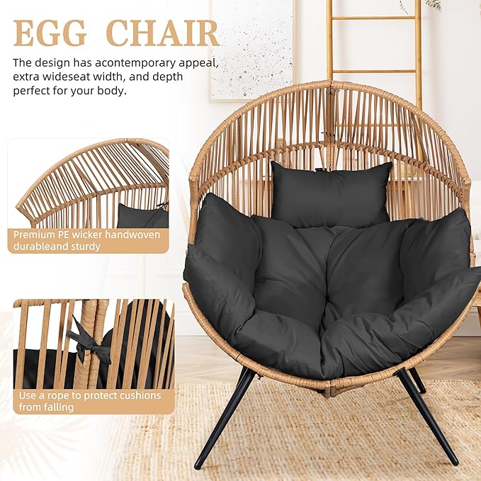Vongrasig Wicker Egg Chair PE Rattan Chair - Image 4