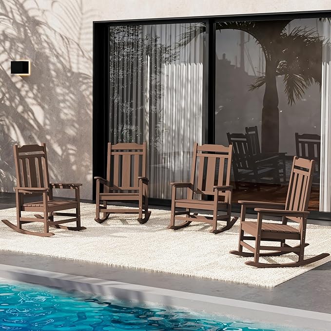 SERWALL Oversized Rocking Chair Set of 4 Outdoor, HDPE Outdoor Rocking Chair by SERWALL