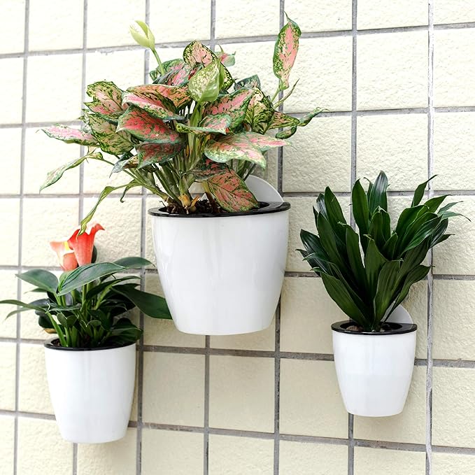 ORIMERC 6 Pack White Self Watering Wall Hanging Planter Pots Vertical Garden - Image 2