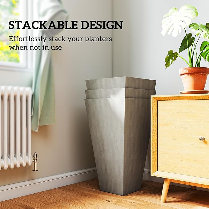 Outsunny Tall Planters for Outdoor Plants Set of 3, 28 in Taper Planters - Image 7