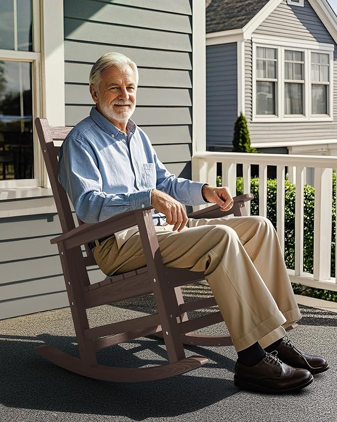 SERWALL Oversized Outdoor Rocking Chair Set of 4, HDPE Rocker - Image 8