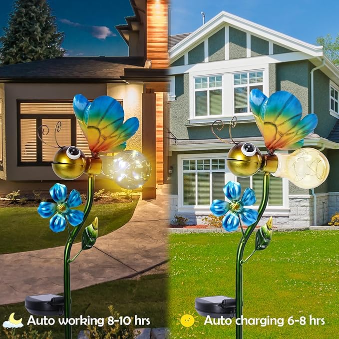 Decorative Solar Lights Outdoor Solar Bee Stake Lights Metal Decorative Garden - Image 6