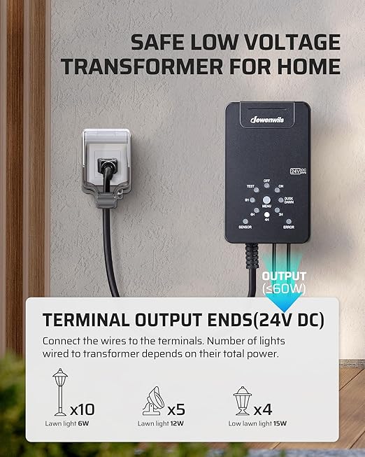 DEWENWILS 60W Low Voltage Landscape Transformer 120V AC to 24V DC, Outdoor - Image 5