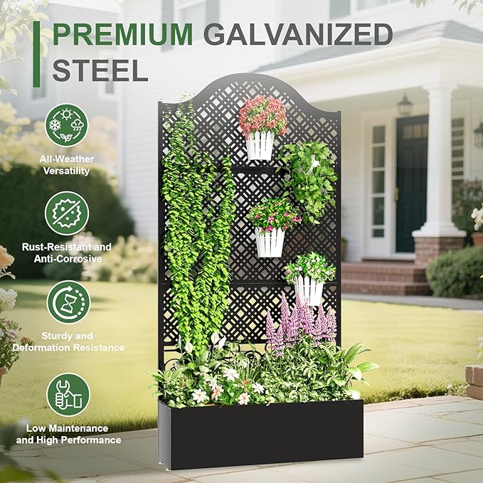 Metal Raised Garden Bed with Trellis & Privacy Screen - Image 3