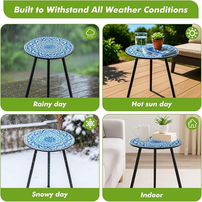 2 Packs Metal Mosaic Round Side Tables 13.4" Small Outdoor Patio Round Accent - Image 5