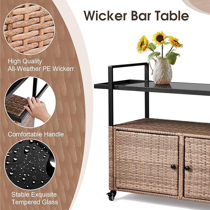 VINGLI Wicker Outdoor Bar Cart - Image 6