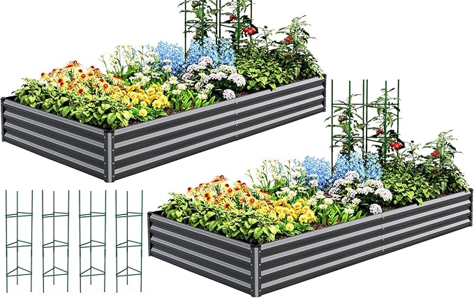 Quictent Galvanized Raised Garden Bed 8x4x1 Ft Metal Planter Box by QUICTENT