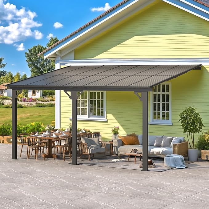 AECOJOY 10' x 14' Adjustable Height Outdoor Lean to Gazebo Pergola - Image 5