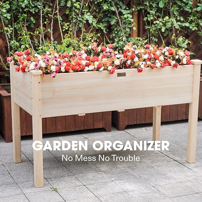 VIVOSUN Elevated Wooden Raised Garden Bed, Outdoor Wood Planter Box w Bed Liner - Image 2