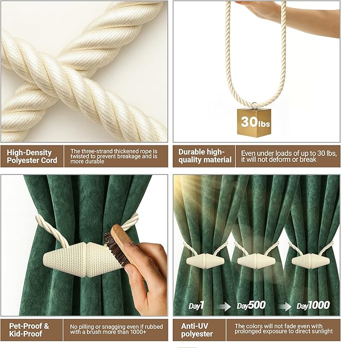Hion Magnetic Curtain Tiebacks Beige 2pcs, Curtain Tiebacks Buckles Holdbacks - Image 4