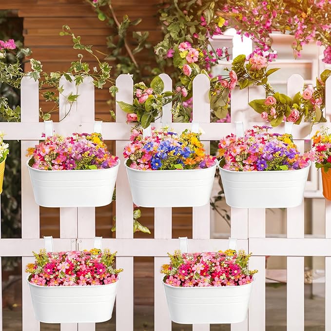 Foraineam 4 Pack Hanging Flower Pots, Metal Iron Plant Pot Holders, Large Fence - Image 3