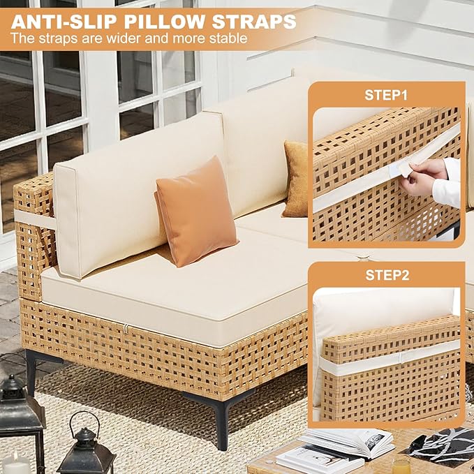 ABCASA Patio Furniture Set, Boho Patio Conversation Set Sectional Sofa - Image 5