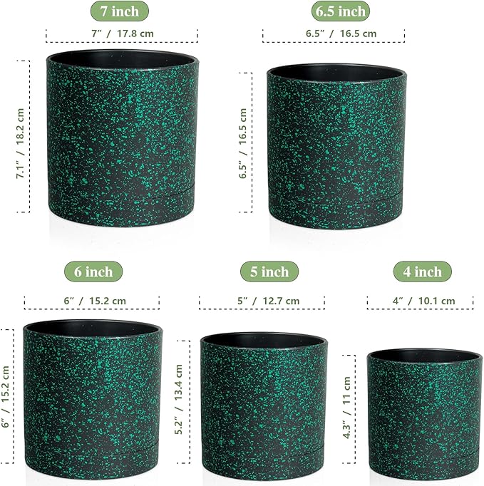 7/6.5/6/5/4 inch Plant Pots, 5 Pack Cylinder Flower Pots - Image 2