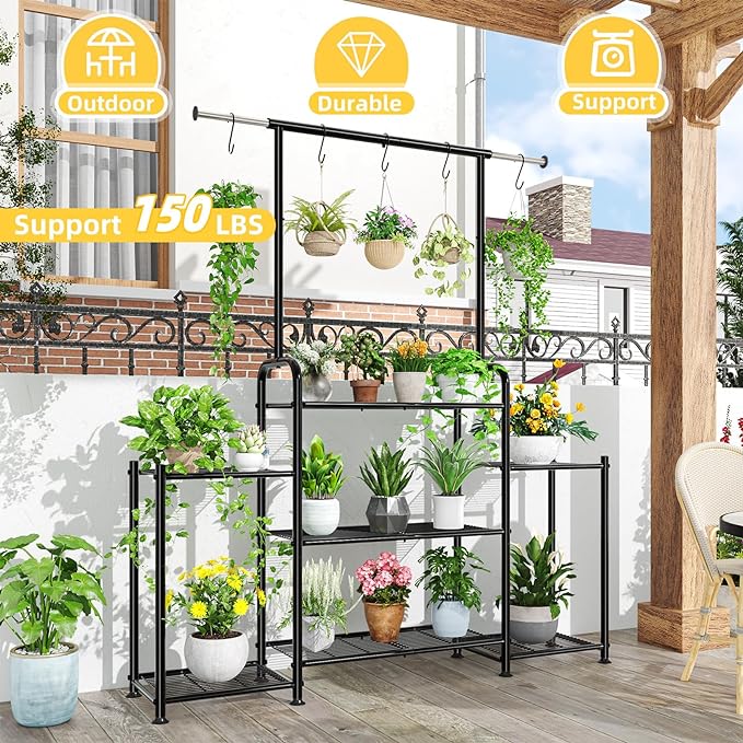 Simple Trending Plant Stand Indoor Outdoor, Metal 3 Tier Tall Hanging Plant - Image 2