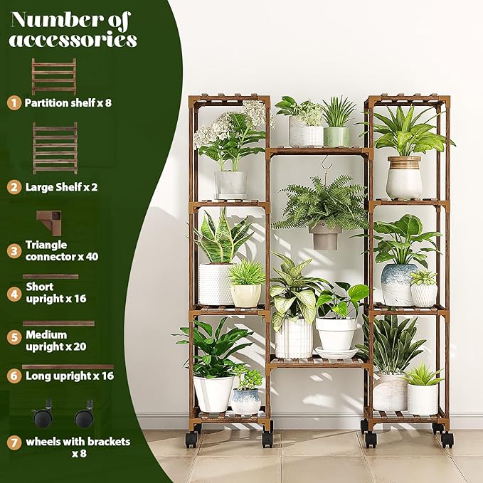 Plant Stand with Wheels Outdoor Indoor Hanging Plant Shelf - Image 6