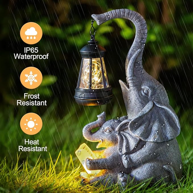 Solar Garden Statue Lights Loving Elephants Figurine - Image 2