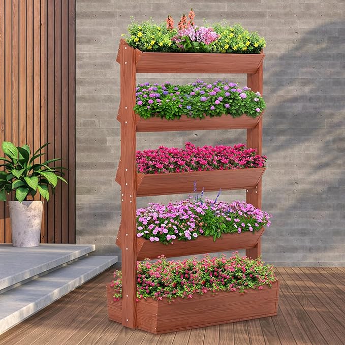 DoCred Vertical Wooden Raised Garden Bed, 5 Tier Garden Planters Freestanding - Image 3