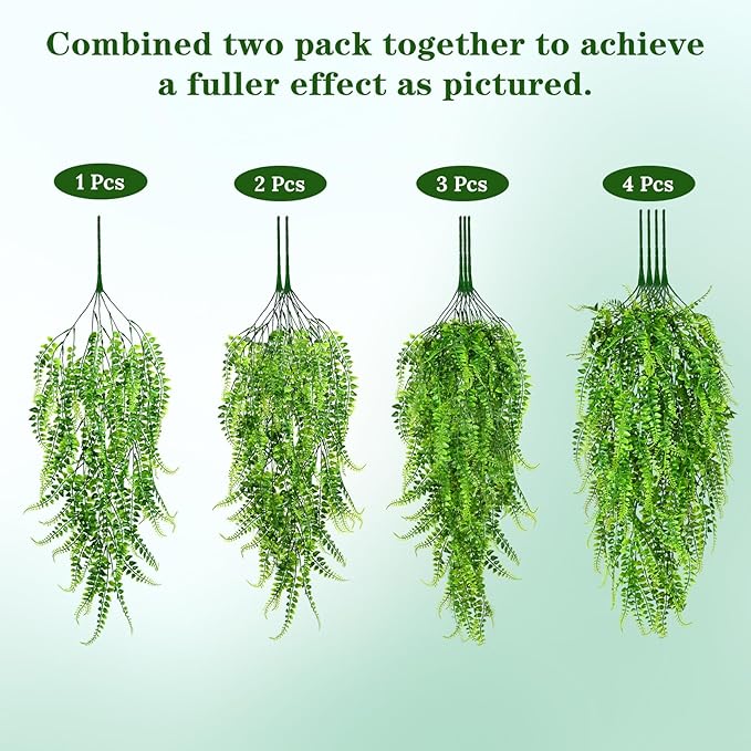 Waipfaru 4Pcs Fake Ferns Fake Hanging Plants Artificial Ferns - Image 6