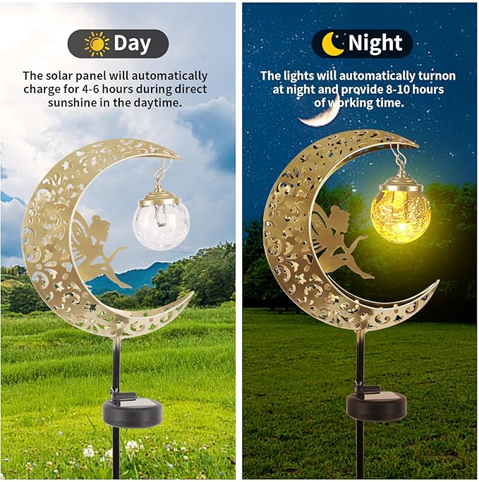 Solar Lights Outdoor Waterproof Fairy Moon Crackle Glass Lights - Image 2