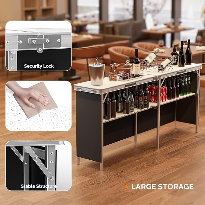VINGLI 78" Portable Bar Table, 2-Tier Shelves, Mobile Bar Table - Image 4