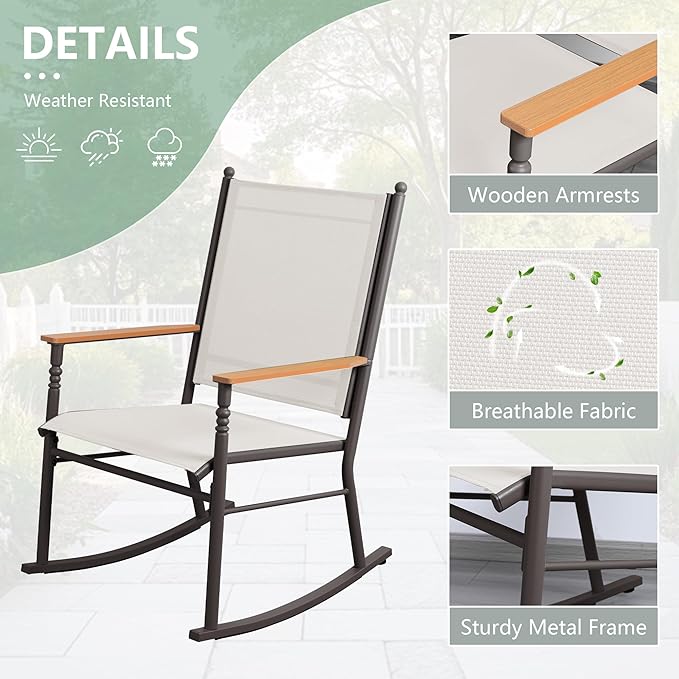 Shintenchi 2 Pcs Outdoor Rocking Chairs Set, Upgraded High Back Patio Rocking - Image 4