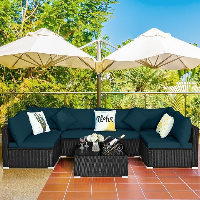 Tangkula 7 Piece Patio Furniture Set, Outdoor Wicker Sectional Sofa - Image 2