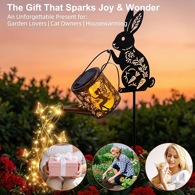 Solar Watering Can Light with Bunny Silhouette Stake & Fairy Design - Image 6