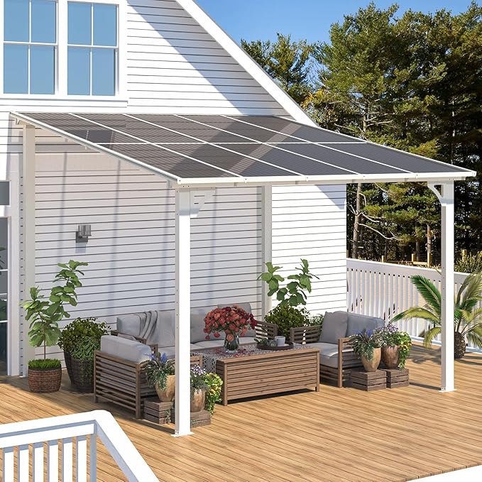 AECOJOY 10' x 10' Pergola Gazebo in White, Small Wall Mounted Pergolas and by AECOJOY