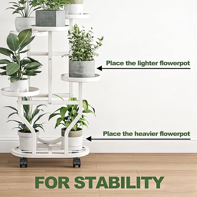 Plant Stand with Wheels 6 Tier Metal Flower Shelf - Image 3
