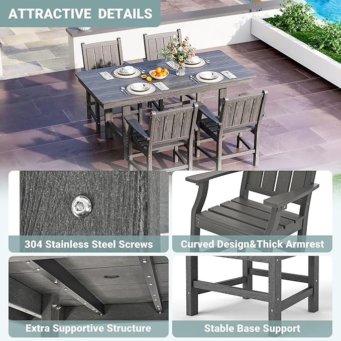 Pamapic 5-Piece Outdoor Dining Set, HDPE Outdoor Rectangular Table and 4 Chairs - Image 5