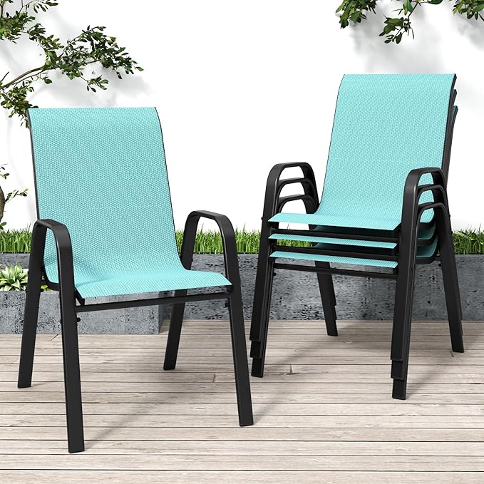 Patio Chairs Set of 4, Stackable Outdoor Dining Chairs by Vimstora