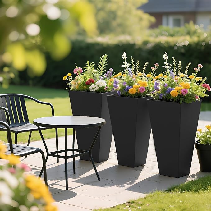Outsunny Tall Planters for Outdoor Plants Set of 3, 28 in Taper Planters - Image 8