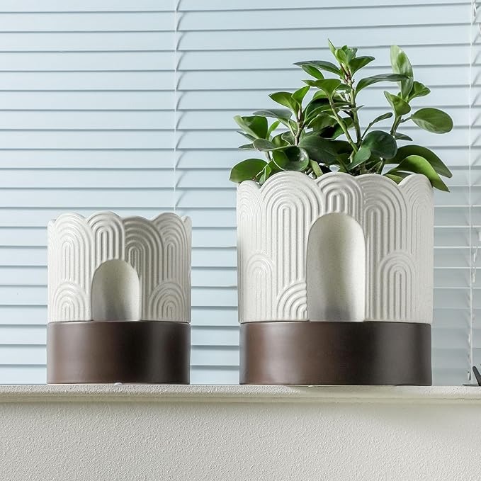Nihow Self Watering Plant Pot Set: 6 Inch & 8 Inch Ceramic Planter - Image 6