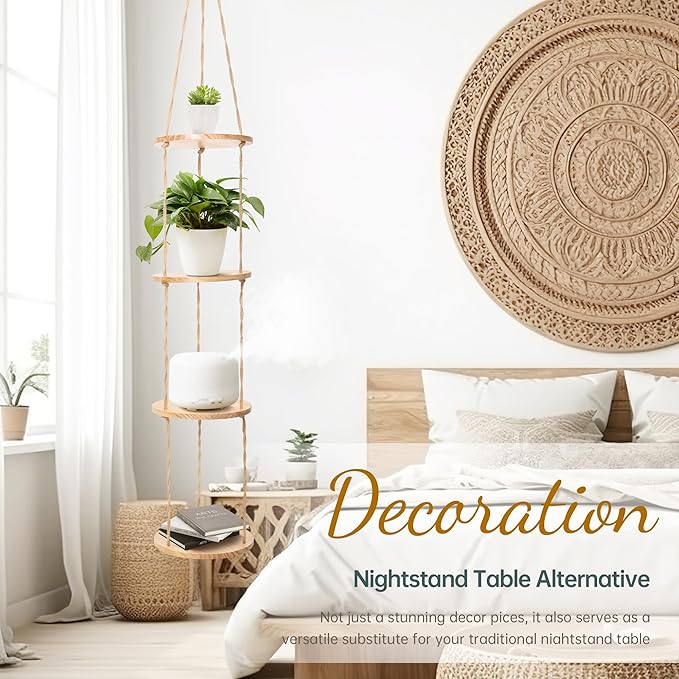Hemp Rope Hanging Plant Shelf from Ceiling - Image 4