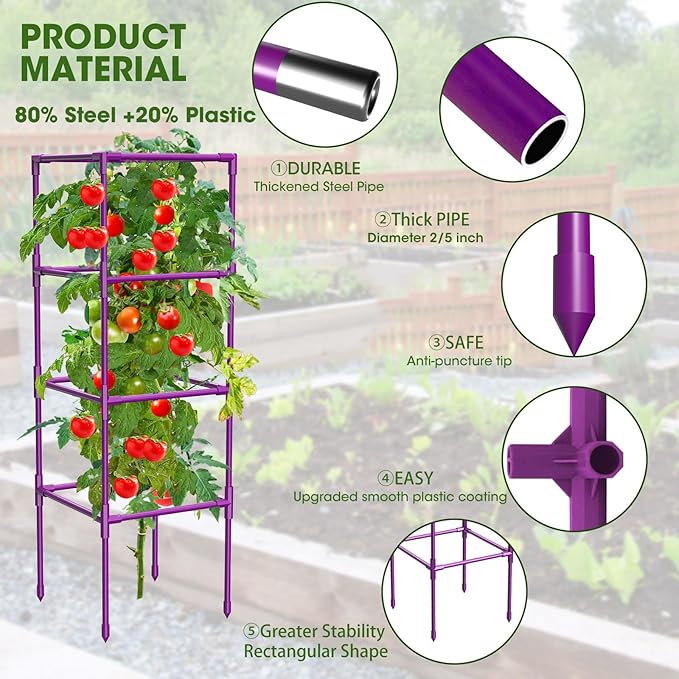 3 Pack Tomato Cages, Square Tomato Plant Stakes Support Cages Trellis - Image 2