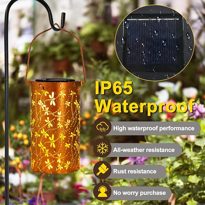 4 Pack Solar Lanterns Outdoor Hanging Lantern Lights, Dragonfly Hollowed-Out - Image 4