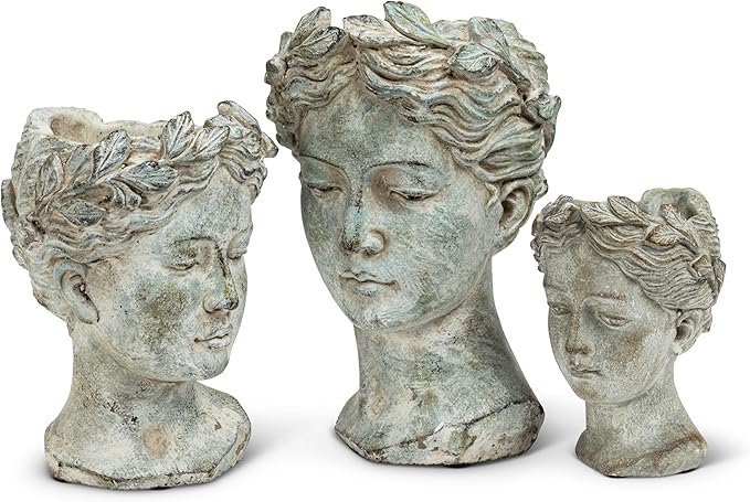 Abbott Collection Goddess Head Planter – Small Cement Indoor and Outdoor - Image 6