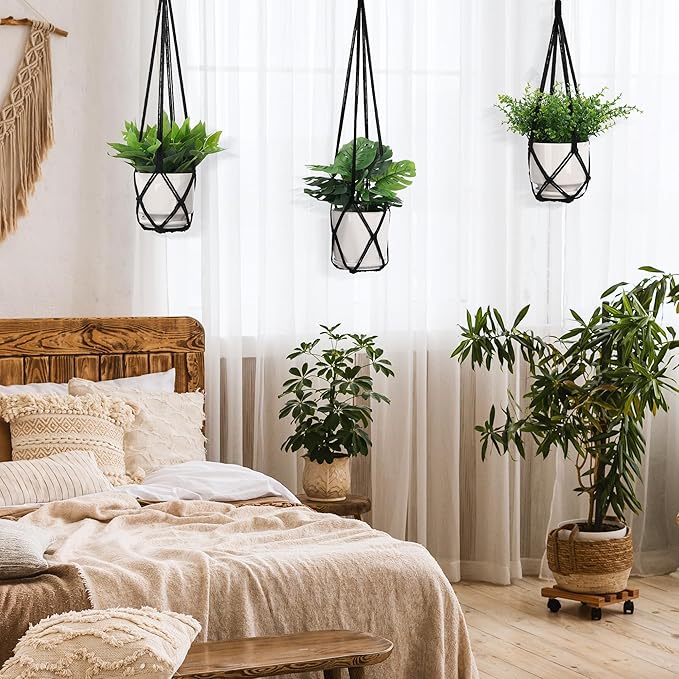 YIBOT 3 Pack Black Macrame Plant Hanger Indoor Hanging Planter Basket - Image 5