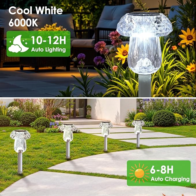Mancra Solar Lights Outdoor Waterproof, 16 Pack Mushroom Solar Pathway Lights - Image 5