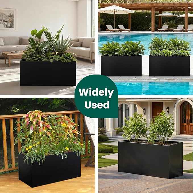 Black Planter Box Galvanized Steel Rectangular Metal Planter 36" L x 12" W x - Image 6