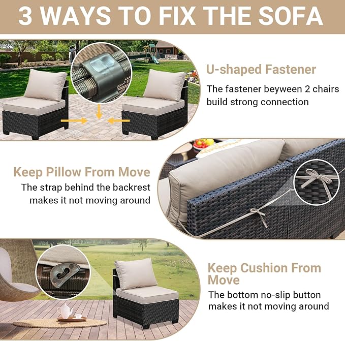 Jing's Villa 6-Piece Patio Furniture Set, All-Weather Outdoor Wicker Sectional - Image 6