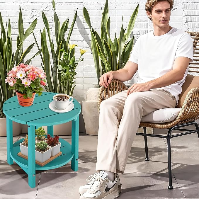 LZRS Round Adirondack Side Table Double End Table, Outdoor Side Tables - Image 2